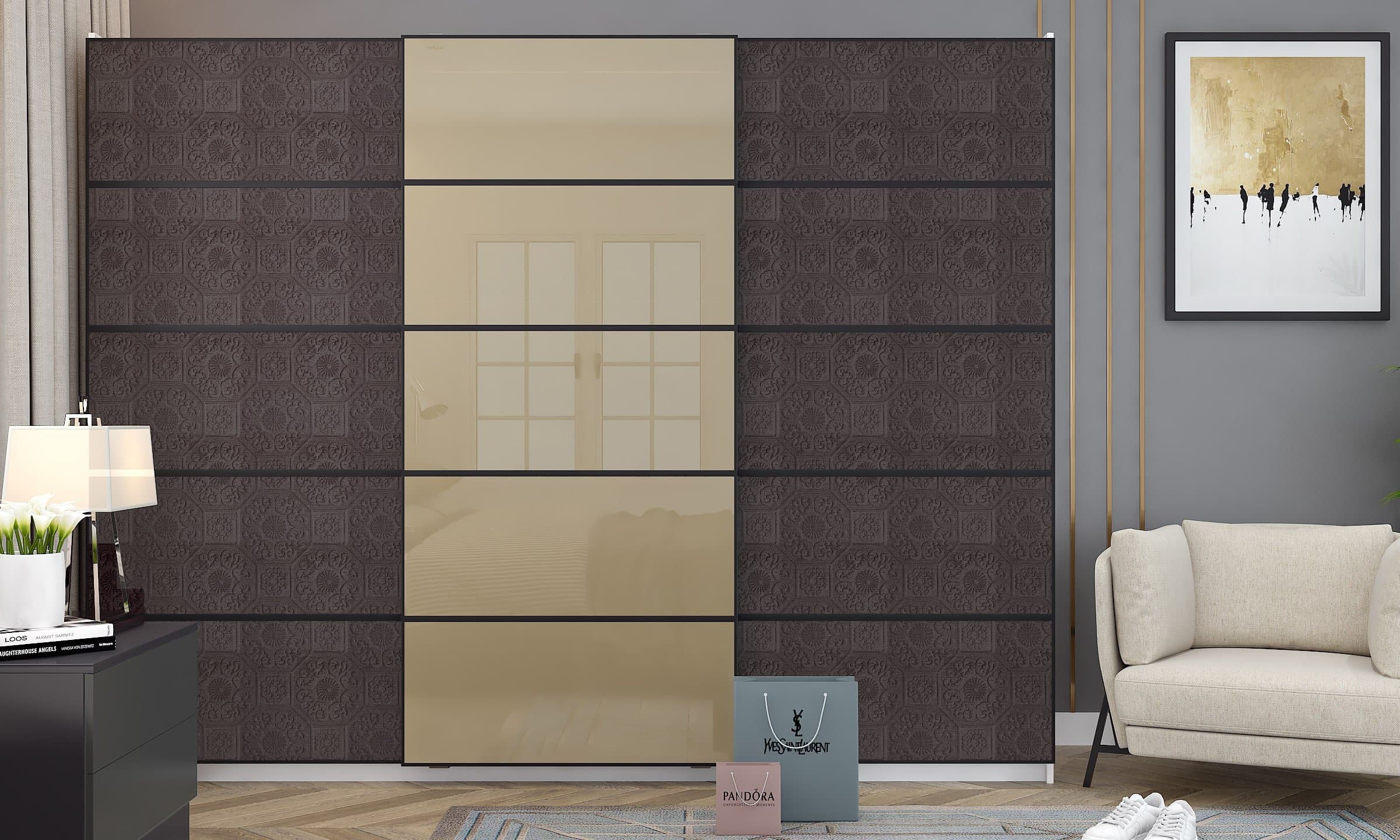 A Sliding Door Wardrobe In Earthy Tones